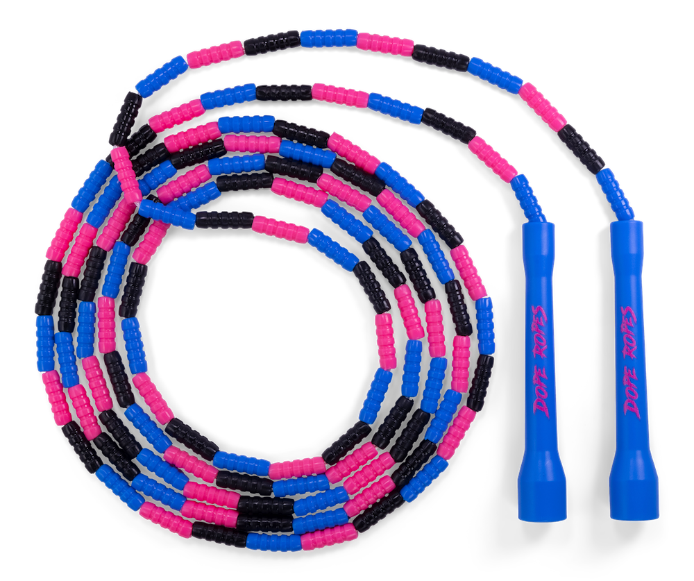 Dope Ropes Soft Beaded Jump Ropes Pink Handles - Black, Pink & Blue Soft Beads