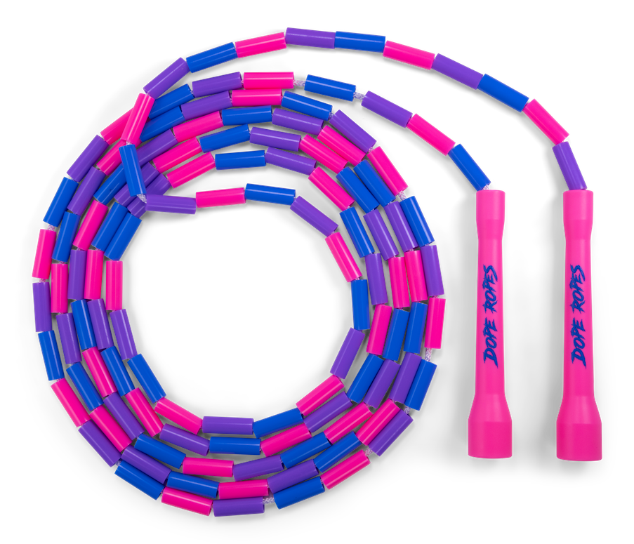 Dope Ropes - Signature Beaded Jump Rope Blue Handles - Blue, Pink & Purple Beads